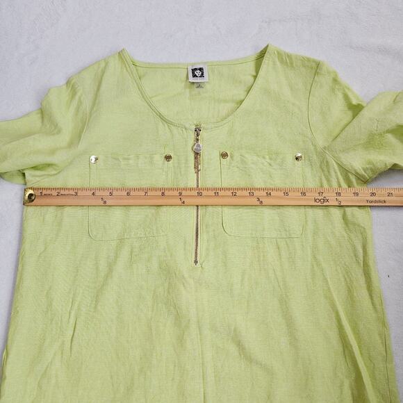 Anne Klein Linen Short Sleeve Coastal Beachy Sheer Summer Green Top Size Small - Picture 9 of 10
